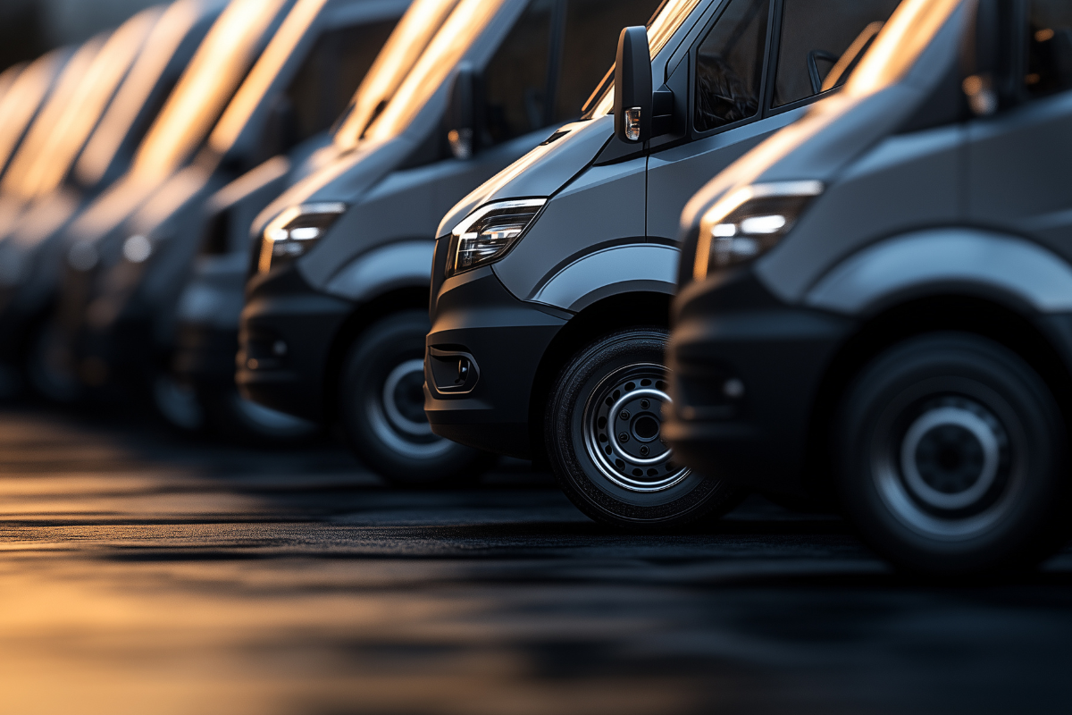 Commercial fleet vehicles undergoing preventative maintenance